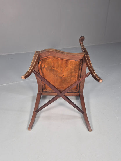 Edwardian Inlaid Corner Chair Mahogany Boxwood and Ivorine Antique EB10642 VDIN10
