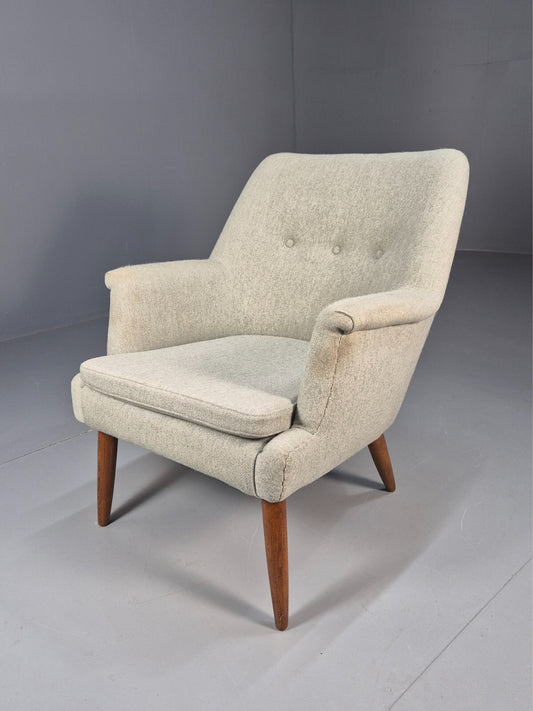 Mid Century Danish Chair Light Mint Grey Wool Oak Legs Vintage MNOR - UKDK FURNITURE