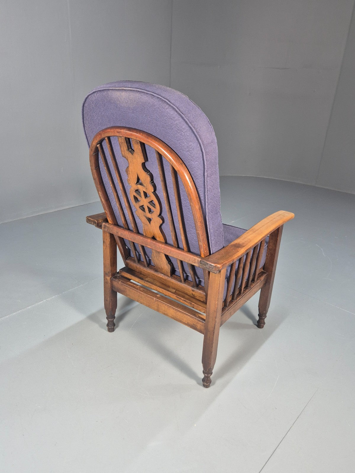Antique Oak Wheel Back Folding Chair Purple upholstery 1900s EB10629 VCAR9