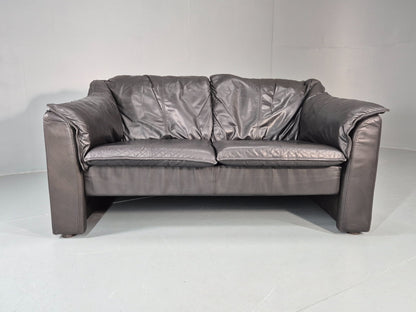 Vintage Thams Two Seater Sofa Black Leather 1980s Retro  EB11254 M2SS1