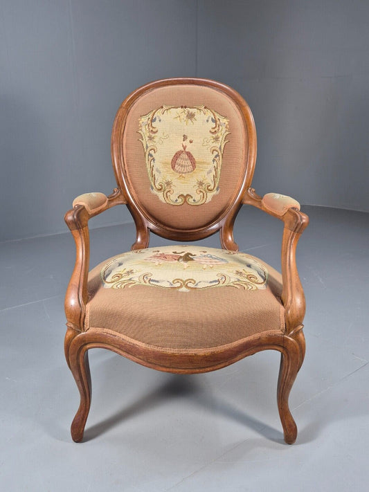 Vintage Danish Rococo Style Lounge Chair Figural Tapestry Upholstery EB8982 VCLO - UKDK FURNITURE