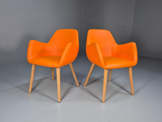 2 Vintage Orange Bucket Form Vinyl Armchairs Retro Modern EB9706 MNOR - UKDK FURNITURE