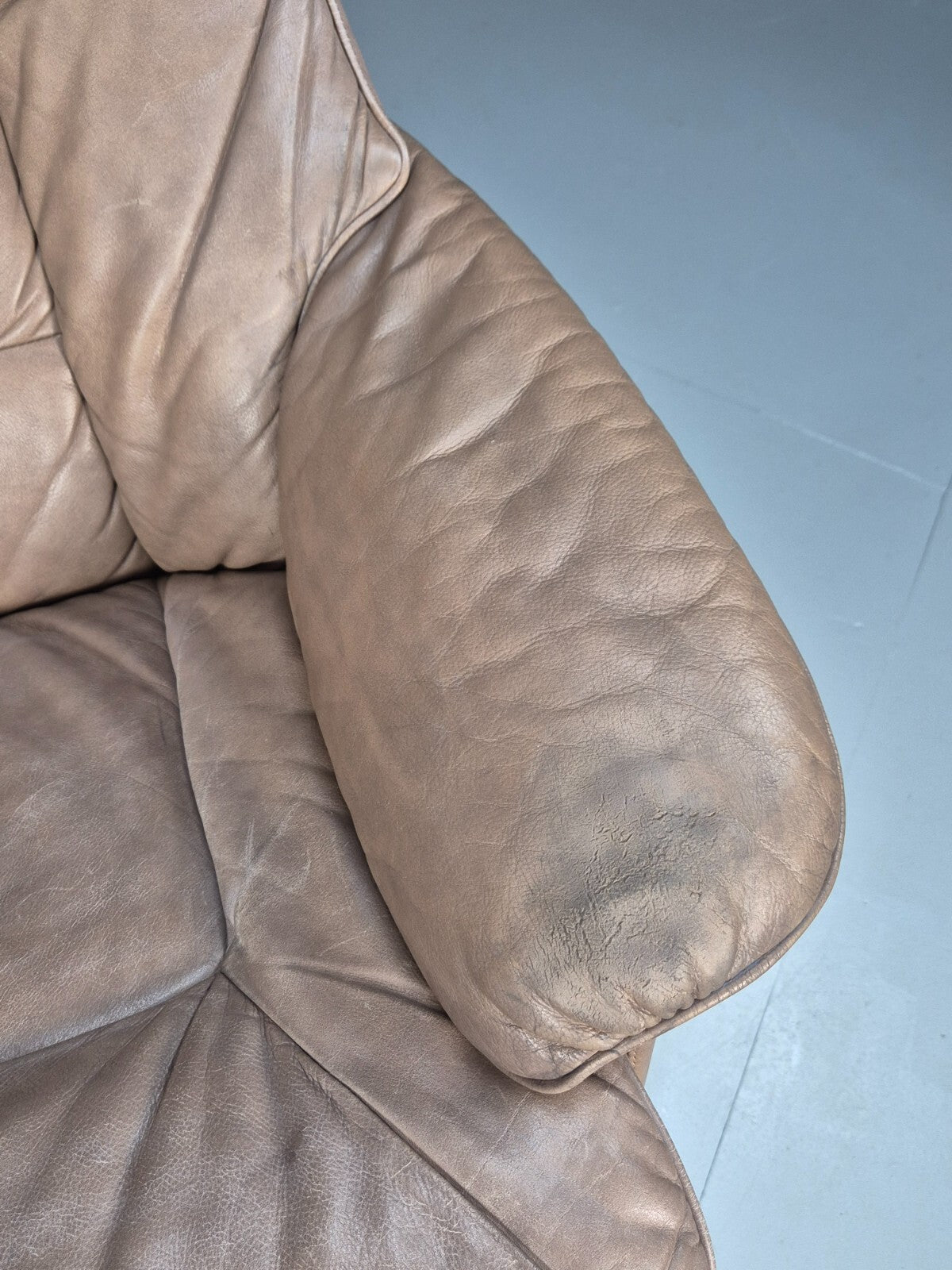Vintage Danish Swivel and Recline Lounge Chair Beige Leather 1980s EB8889 MSWI - UKDK FURNITURE