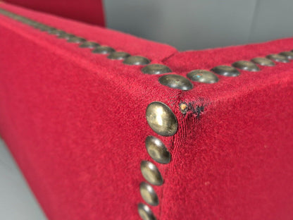 Vintage Danish 2 Seat Sofa Red Wool Oak Bun Feet Antique 1920s EB8940 M2SS - UKDK FURNITURE