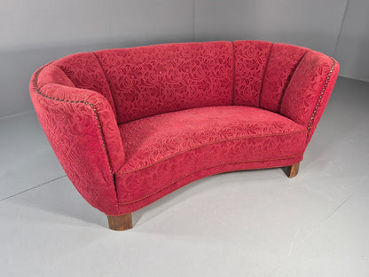 Classic Two Seater Danish Banana Sofa Art Deco 1930s Red Moquette EB10796 V2SS1