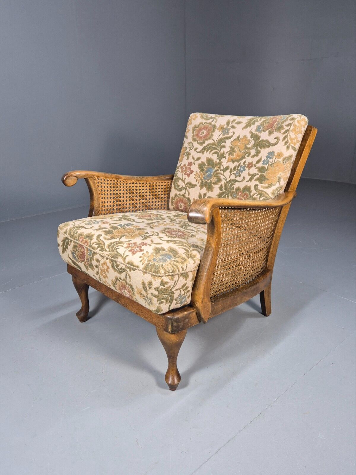 Vintage Danish Bergere Lounge Chair, Floral Cloth, Antique Style EB9003 VBER - UKDK FURNITURE