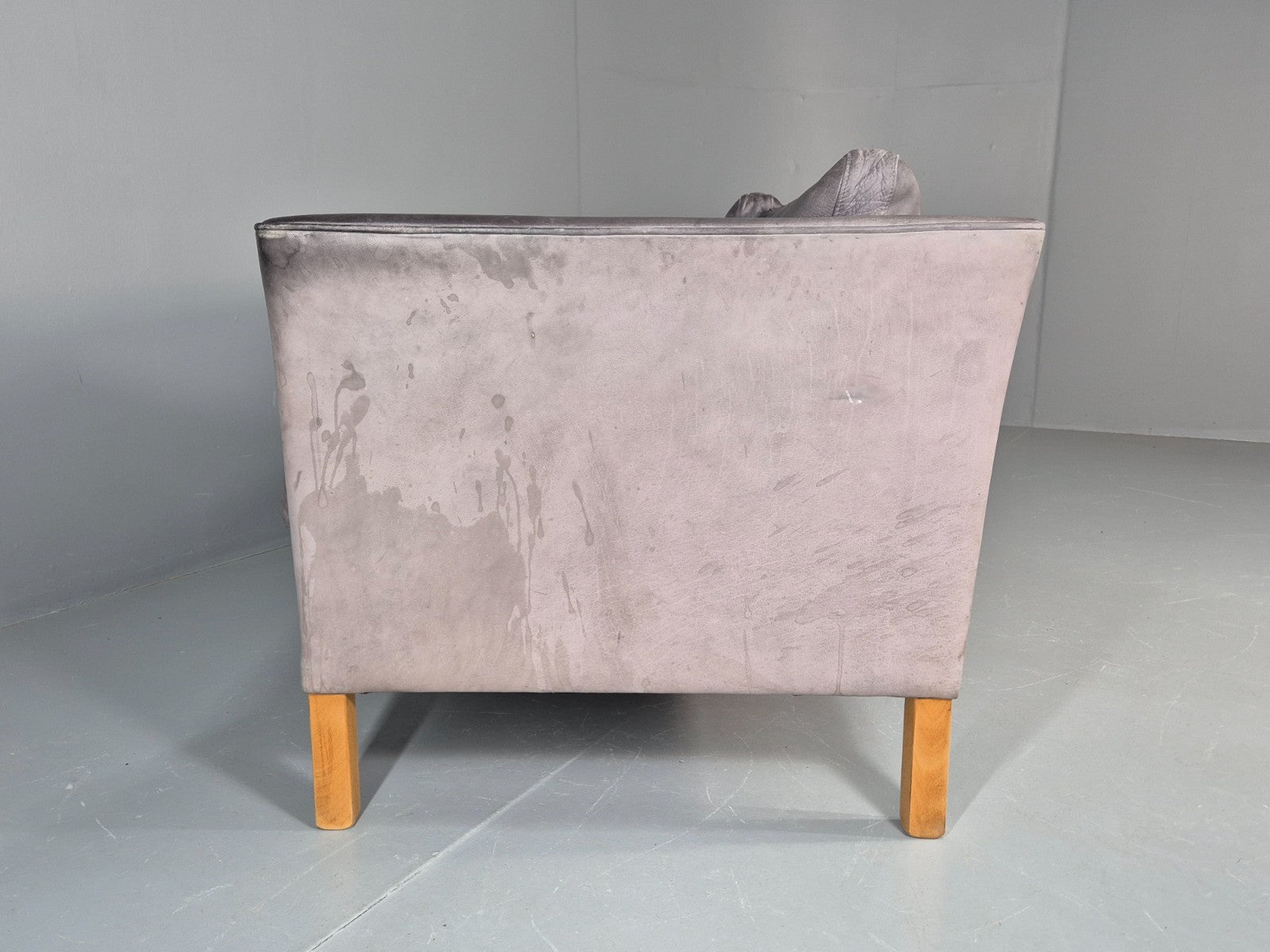 Vintage Mogens Hansen 2.5 Seat Settee Grey Leather 1980s Retro EB11644 M3SS21