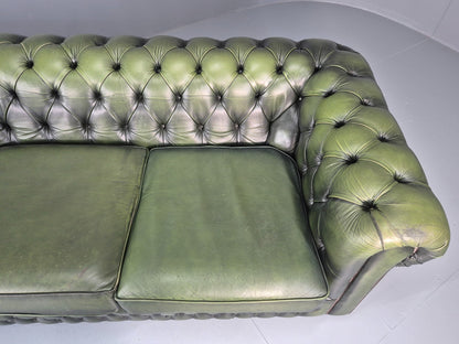 3 Seater Chesterfield Sofa Green Leather Studded Vintage EB11030 VCHE7