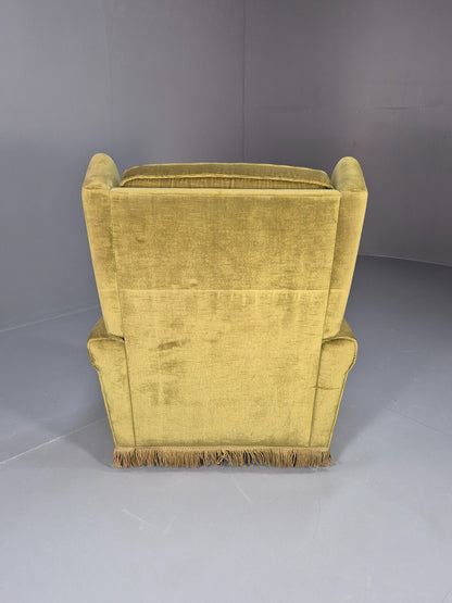 Vintage Danish Green Wing Back Lounge Chair 1970s Retro Tassels EB9576 VCLO - UKDK FURNITURE