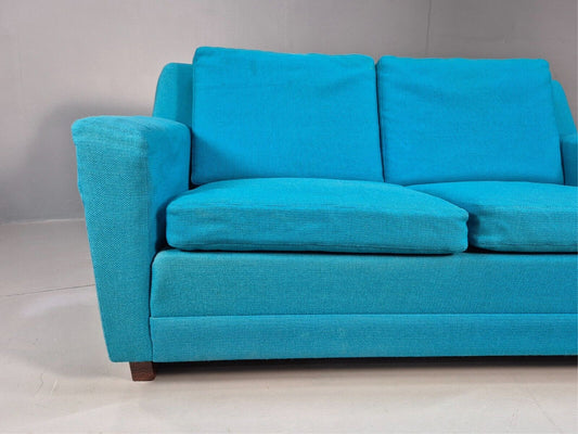 Vintage Danish 2 Seat Sofa Blue Wool Sled Base 1960s MCM Retro EB1372 M2SS - UKDK FURNITURE
