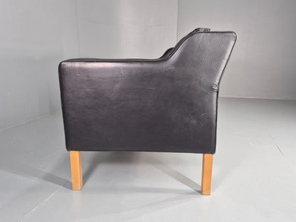 Vintage 2 Seat Sofa Danish Black Leather Mogensen Style Retro 1980s EB10464 M2SS18