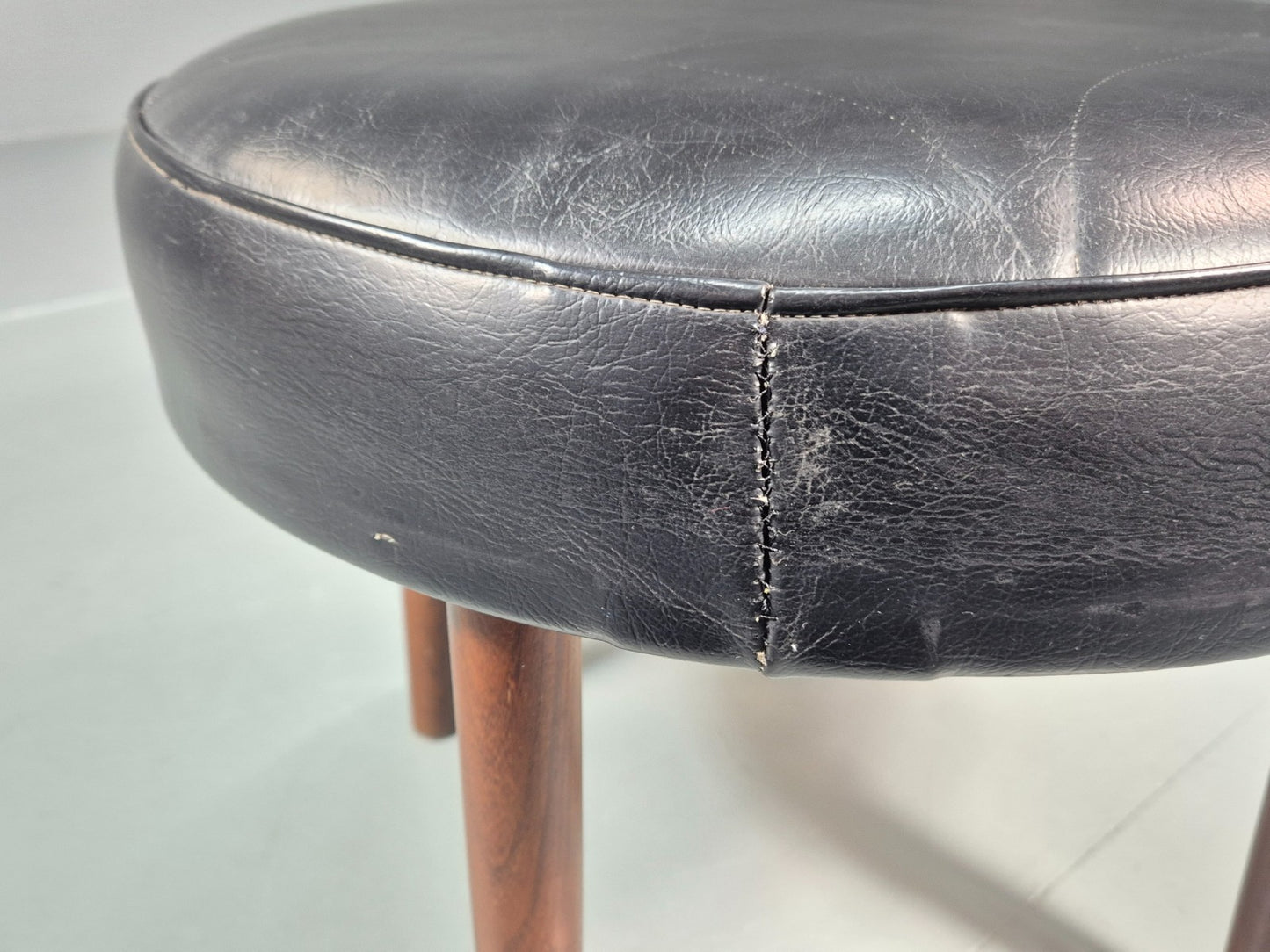 1960s Circular Footstool Danish Vinyl and Teak Retro MCM EB10883 MFOO3