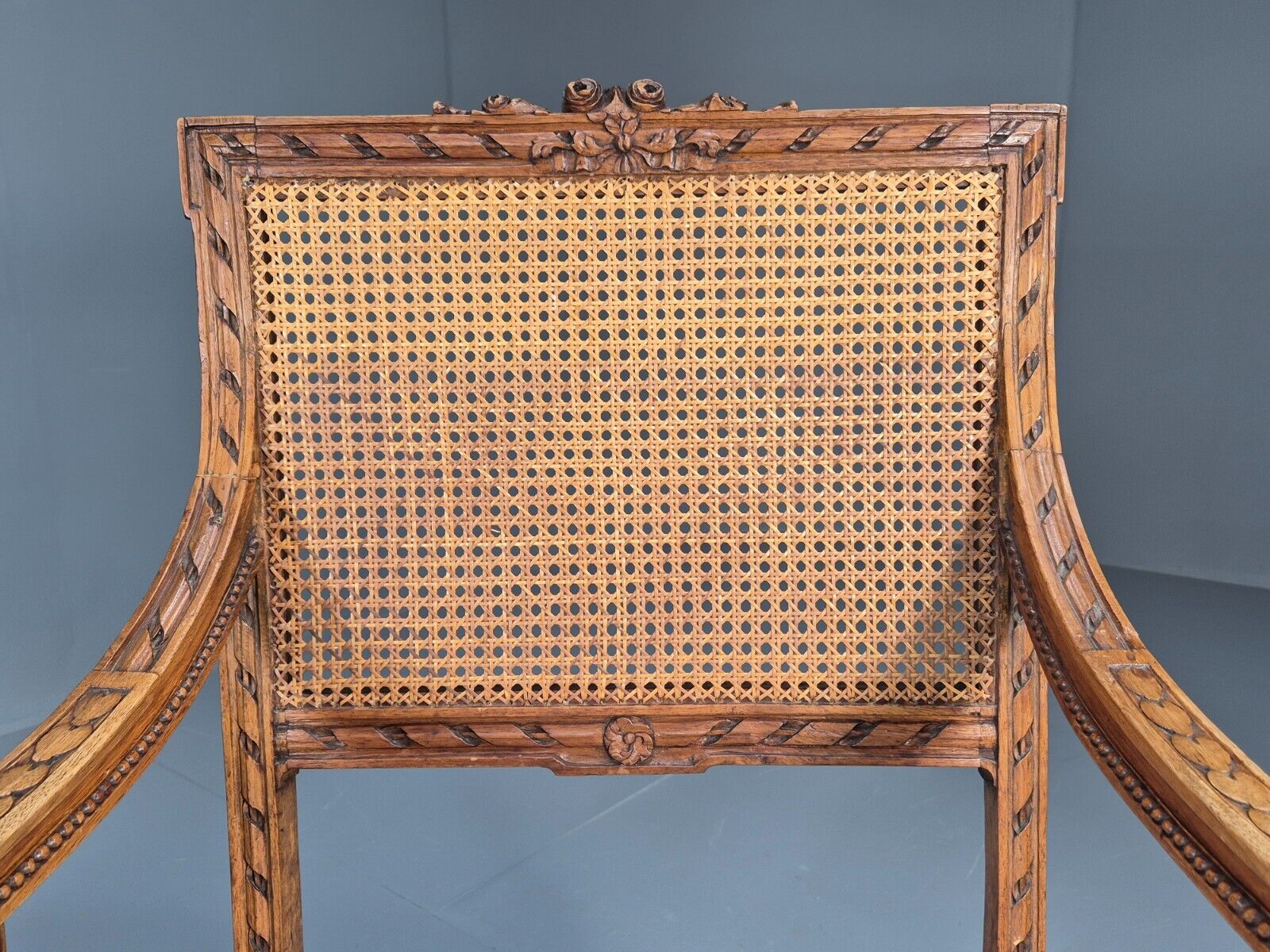 2 Vintage Danish Lounge Chairs Rattan Walnut Louis XVI Style Antique EB8995 VBER - UKDK FURNITURE