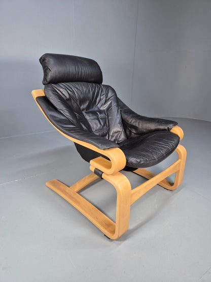 Vintage Skippers Apollo Chair Black Leather Bentwood Frame 1980s MCM EB9292 MBEN - UKDK FURNITURE