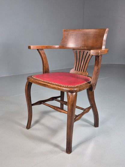 Vintage Elbow Chair Red Leatherette Oak Frame 1950s EB7871a VDIN - UKDK FURNITURE