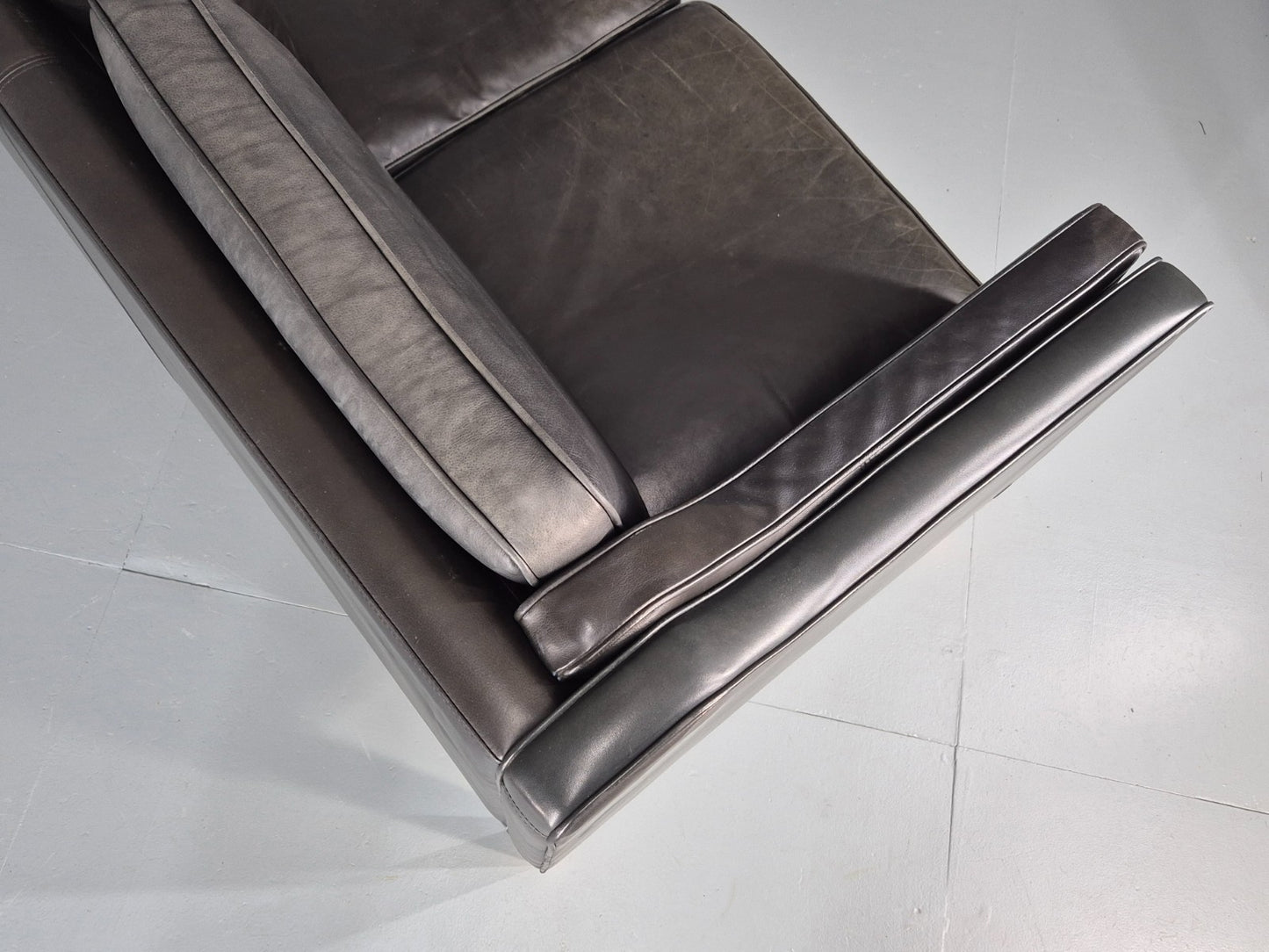 Vintage 3 Seat Sofa Danish Hurup Black Leather Retro MCM 1980s EB10472 M3SS17