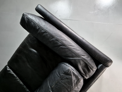 Vintage Danish 2 Seat Sofa Black Leather 1980s Retro MCM EB7162 M2SS - UKDK FURNITURE