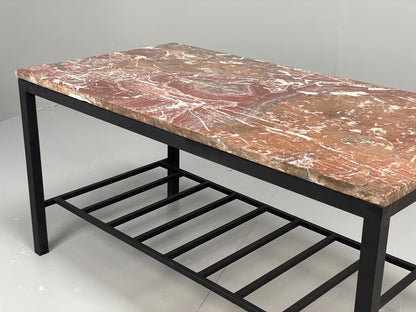 Vintage Marble Coffee Table Black Steel Frame Magazine Rack  1980s EB11047 MWOO8