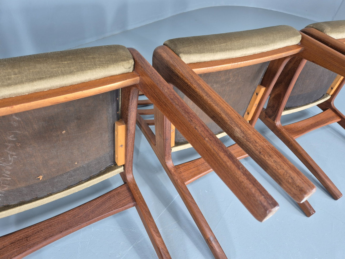 4 Vintage G Plan Dining Chairs Teak Ladder Back Frames Green Retro EB11836 MDIN12