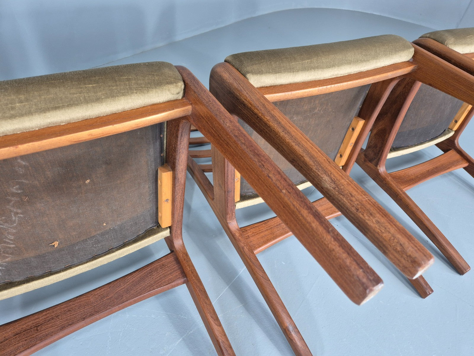 4 Vintage G Plan Dining Chairs Teak Ladder Back Frames Green Retro EB11836 MDIN12
