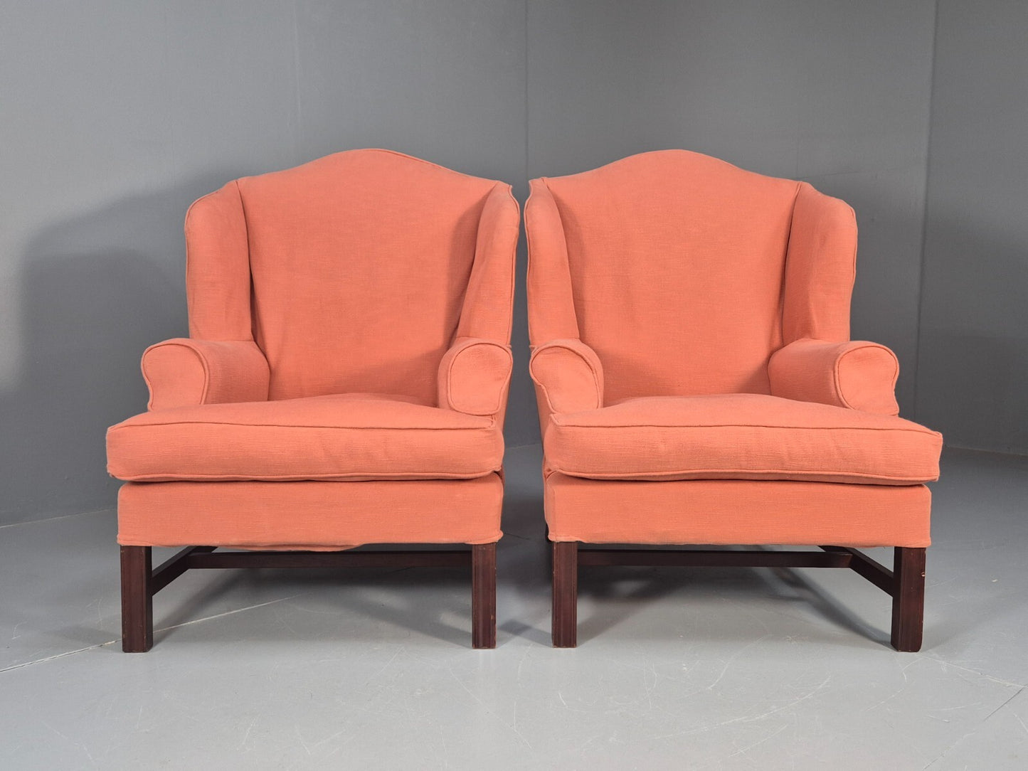 2 Vintage Georgian Style Wingback Armchairs 1950s Reproduction EB9469 VCLO - UKDK FURNITURE