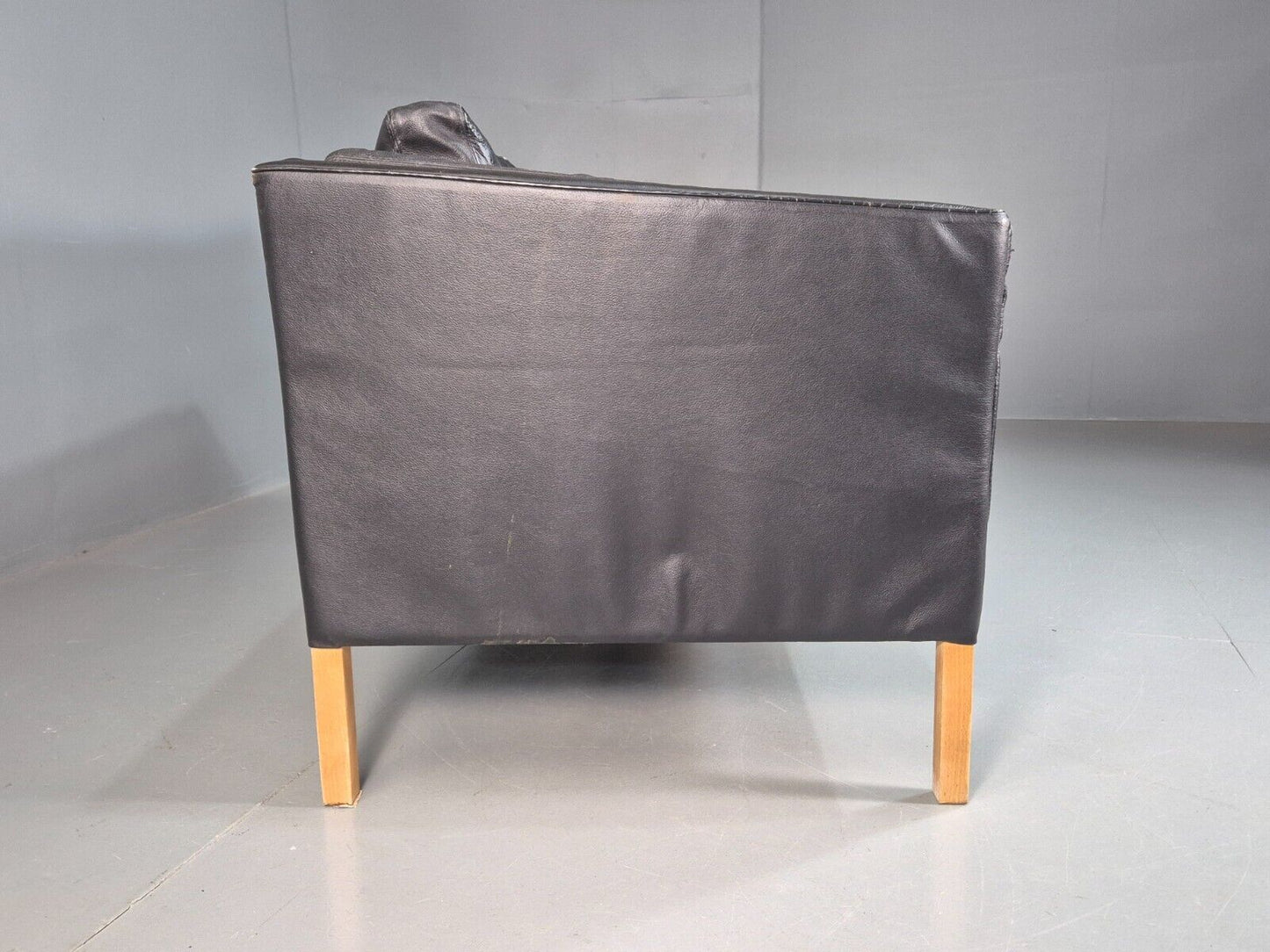 Vintage Danish 2 Seat Sofa Black Leather 1980s Retro MCM EB7625 M2SS - UKDK FURNITURE