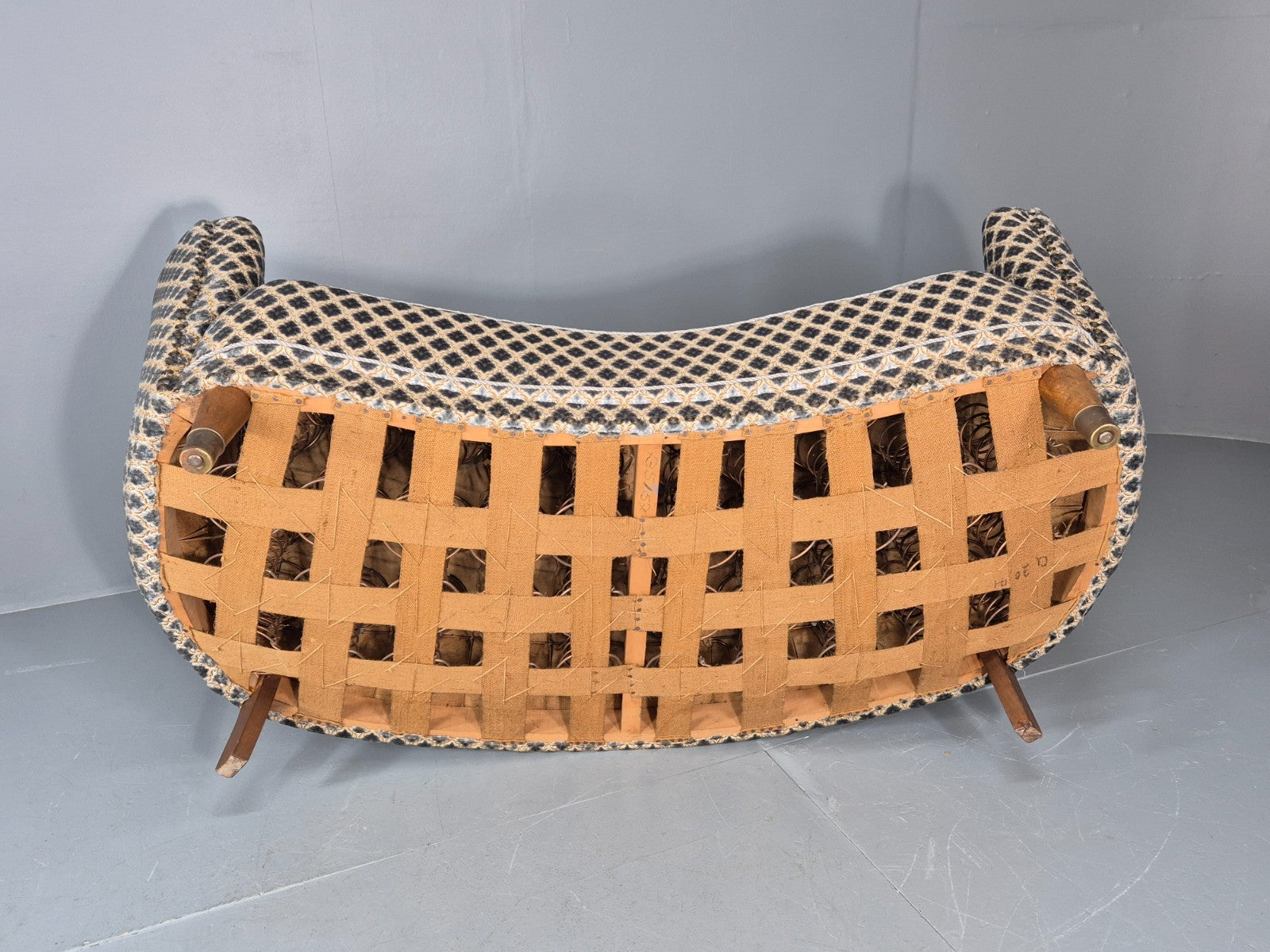 Vintage Three Seater Danish Banana Sofa 1930s Art Deco Cut Cotton EB10782 V3SS6