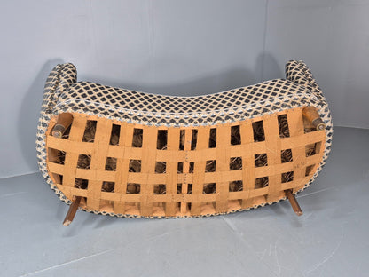 Vintage Three Seater Danish Banana Sofa 1930s Art Deco Cut Cotton EB10782 V3SS6