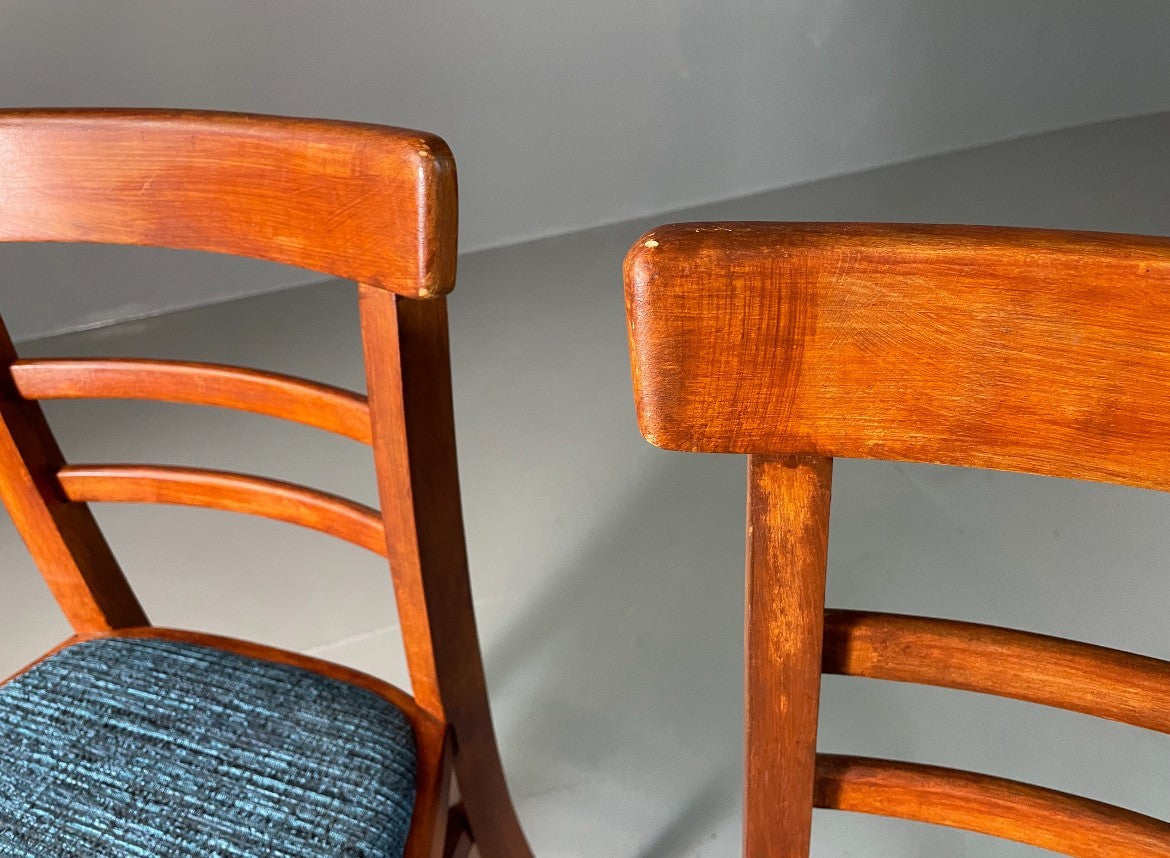 2 Kitchen Chairs Beech Frame Blue Chenille Upholstery 1960s Retro EB6326 MDIN10