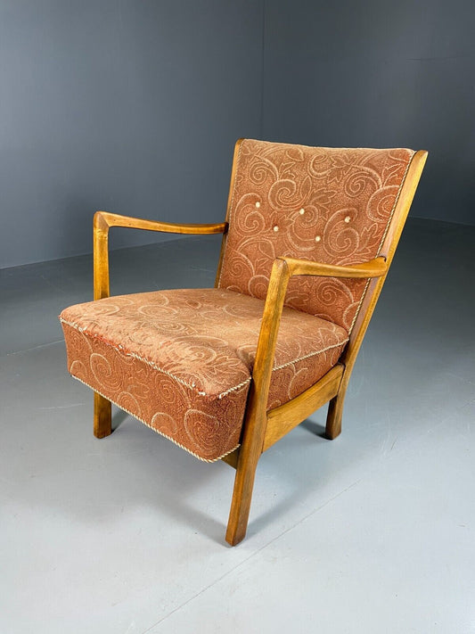 Vintage Danish Lounge Chair Beech Frame Floral Moquette Retro MCM EB6955 MNOR - UKDK FURNITURE