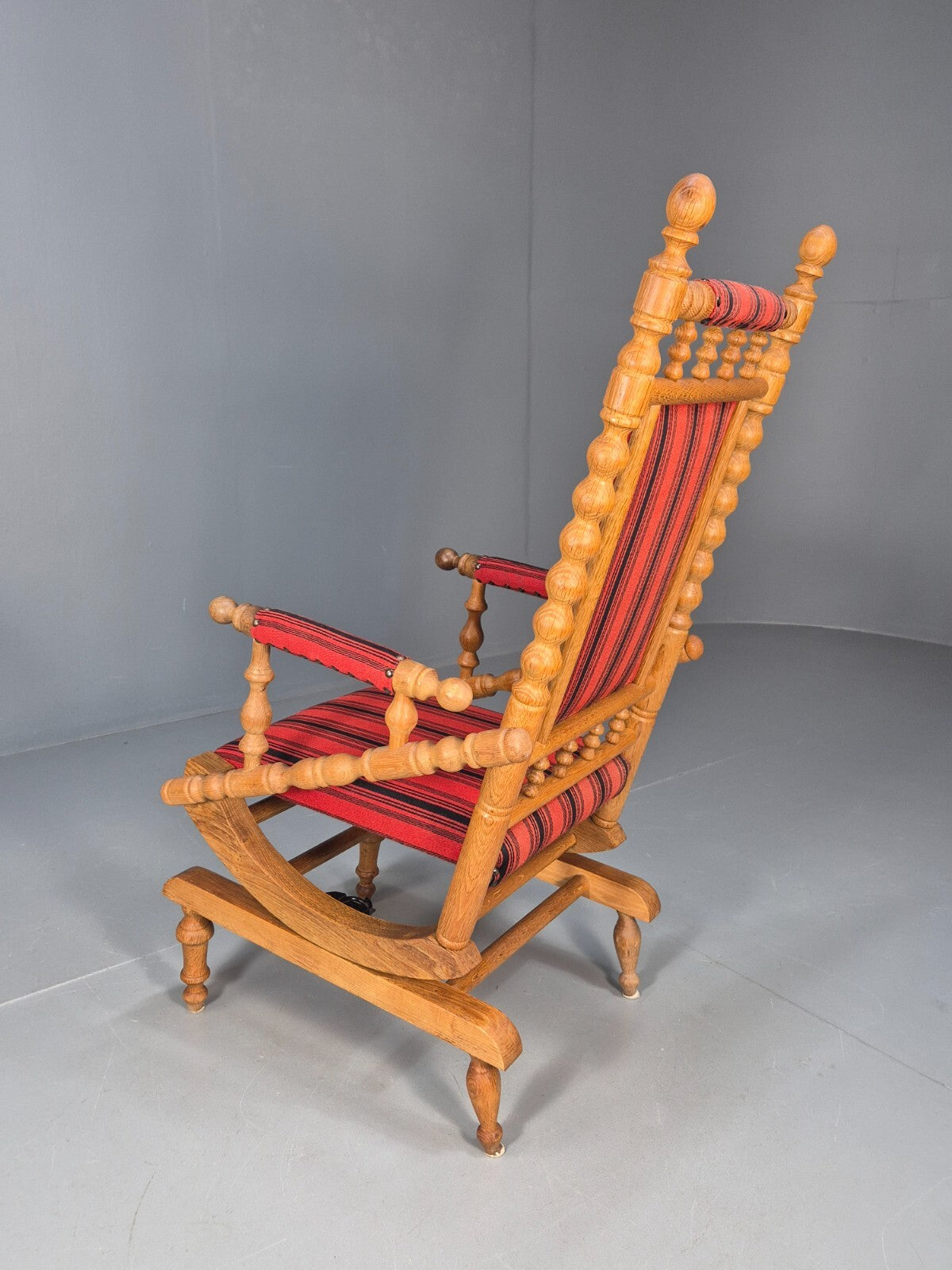 Vintage Danish Rocking Chair Oak Frame Red Stripe American Style EB9375 VCAR - UKDK FURNITURE