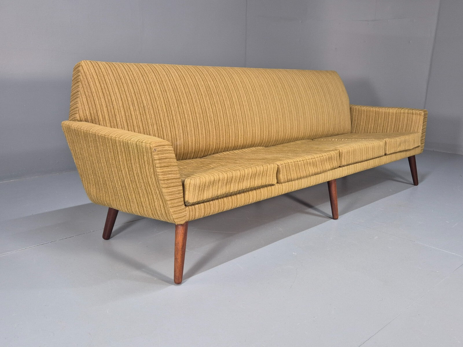 Danish 1960s 4 Seat Sofa Green Wool Teak Legs Retro Mid Century EB9746 M4SS - UKDK FURNITURE