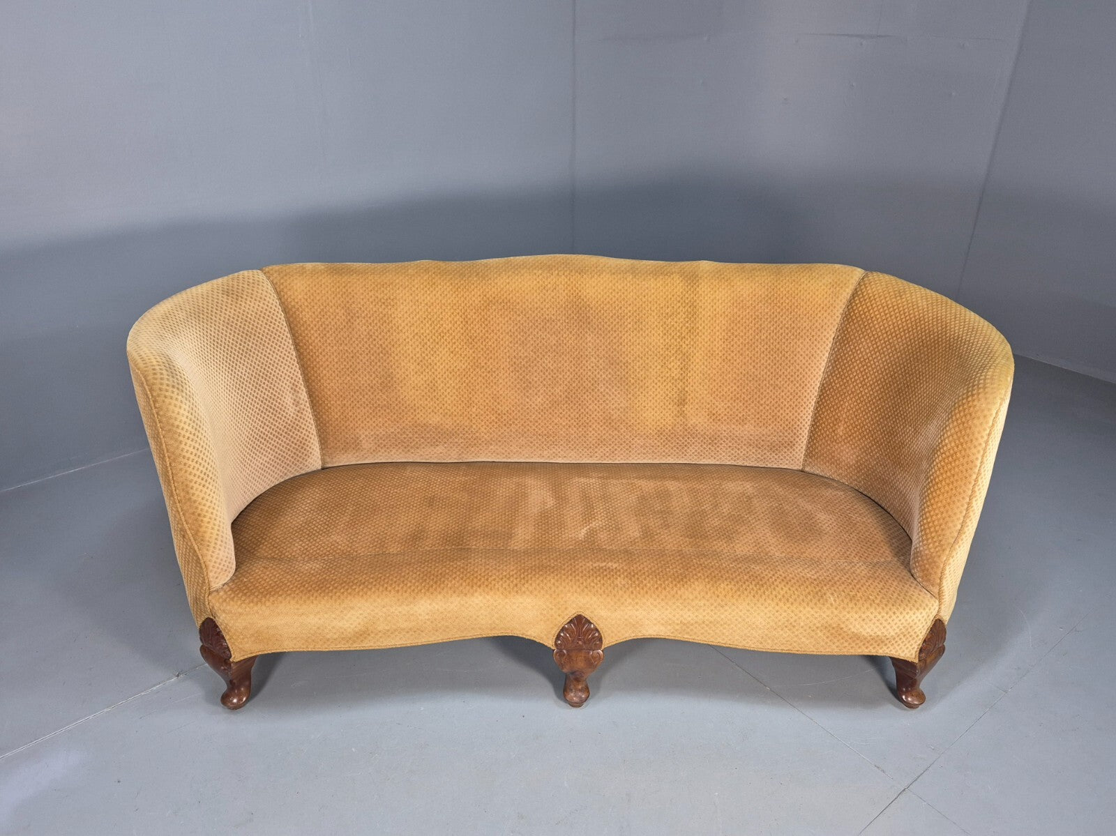 Vintage Danish Banana Sofa Gold Velour Carved Legs 1920s Antique Eb8055 V3SS7