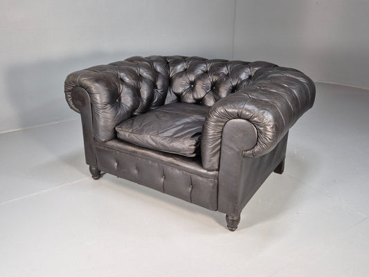 Vintage Black Leather Chesterfield Chair EB9471 VLEA - UKDK FURNITURE
