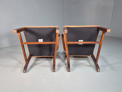 2 Vintage Lounge Chair Peach Floral Cotton Georgian Style 1980 Repro EB8215 VCLO - UKDK FURNITURE