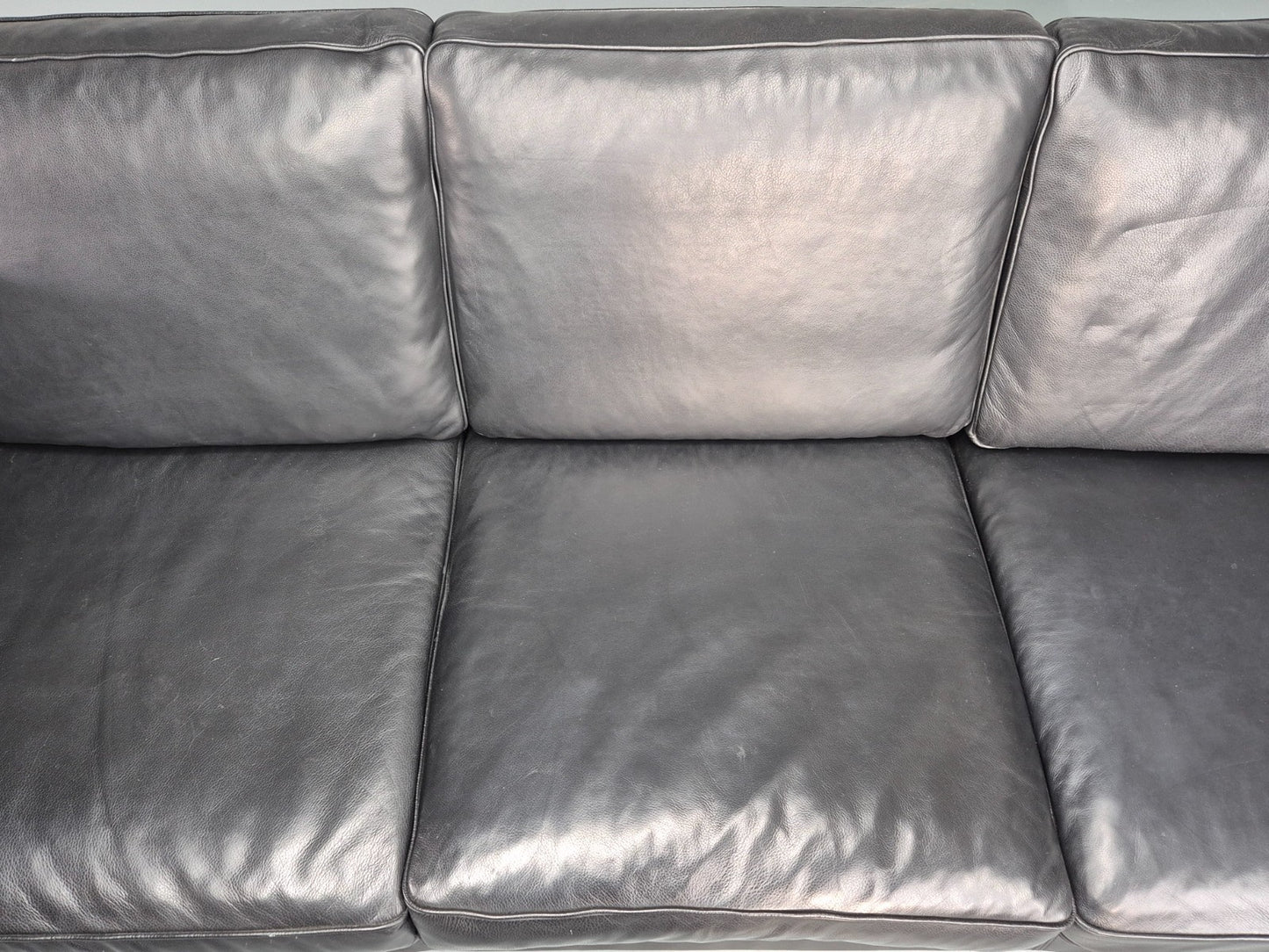 Vintage 3 Seat Sofa Danish Black Leather and Vinyl Mid Century EB10468 M3SS5