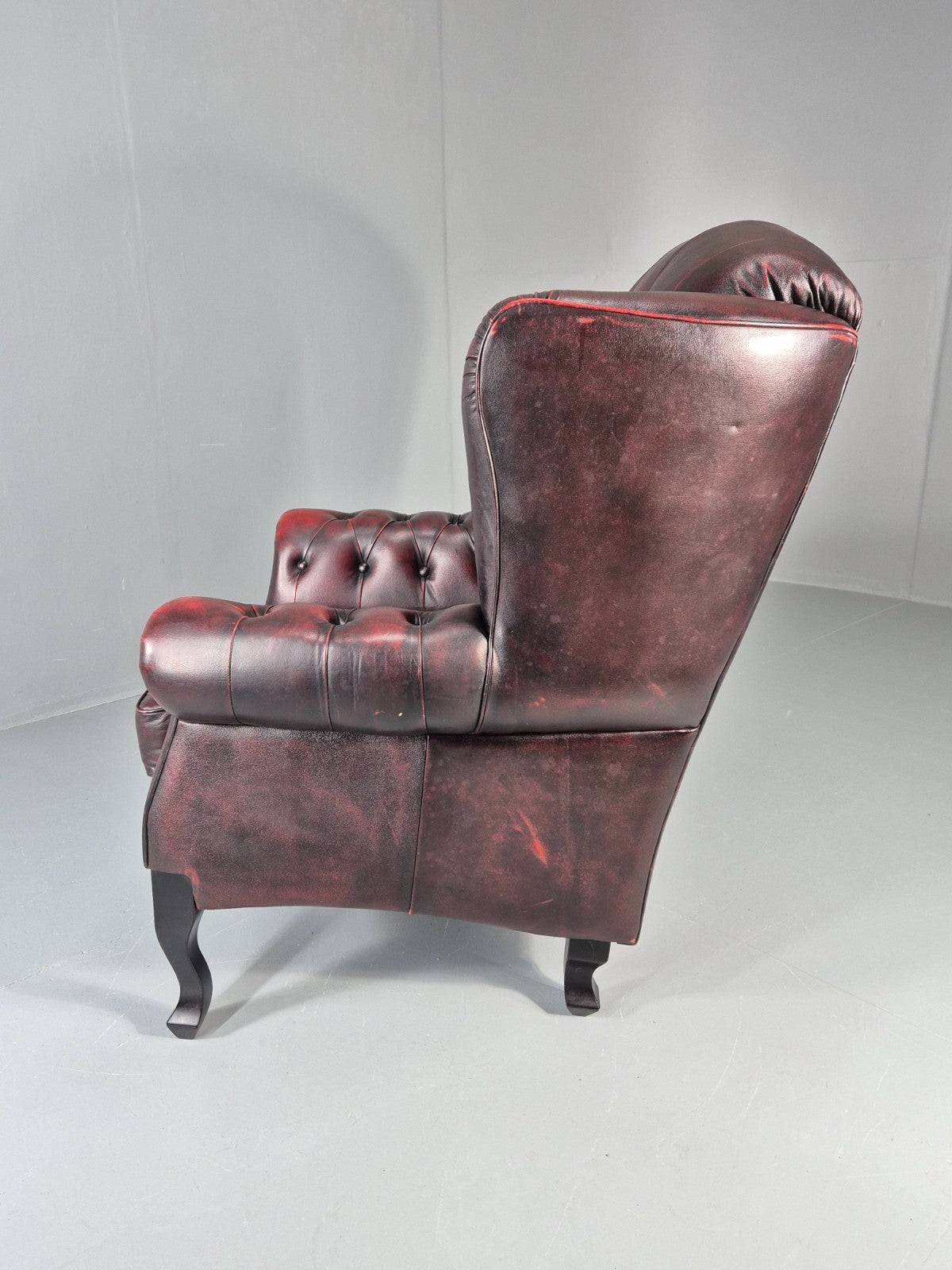 Vintage Queen Anne Wing Back Leather Danish Retro Chesterfield EB11376 VLEA15
