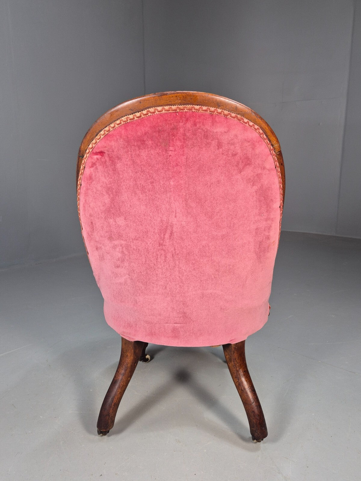 Vintage Lounge Chair Pink Velour Spoonback Nursing Parlour Victorian EB8438 VCLO - UKDK FURNITURE
