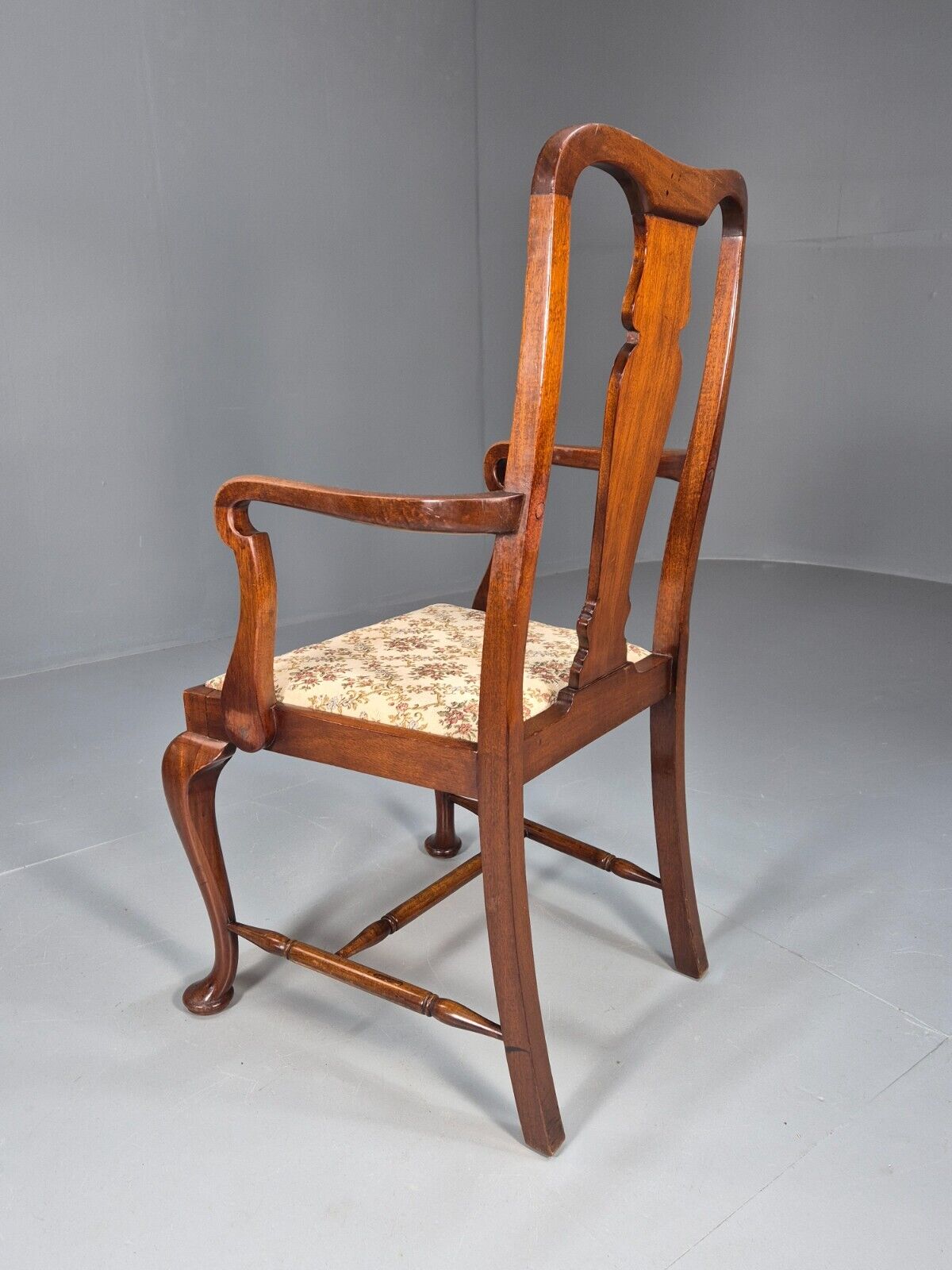 Vintage Elbow Carver Chair Floral Tapestry Seat Mahogany Antique EB9145 VDIN - UKDK FURNITURE