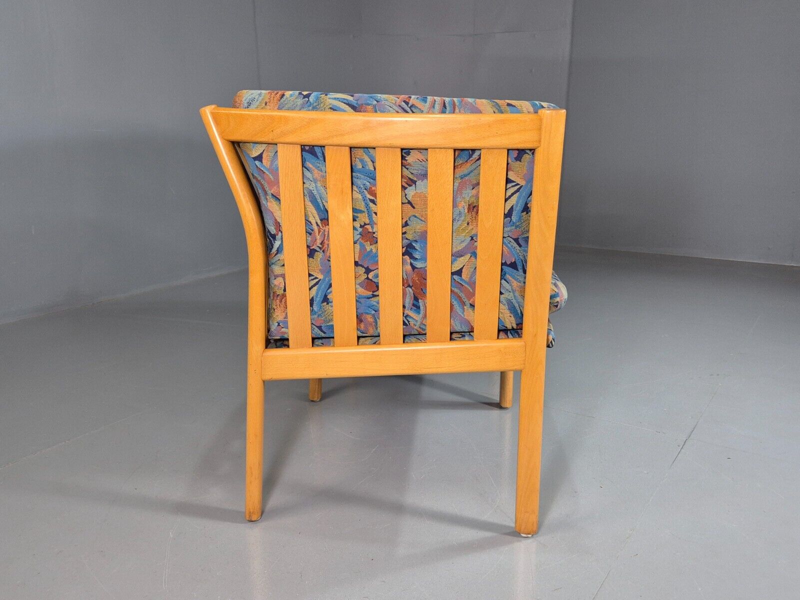 Vintage Danish 2 Seat Sofa Blue Floral Beech Frame 1980s Retro EB7453 M2SS - UKDK FURNITURE