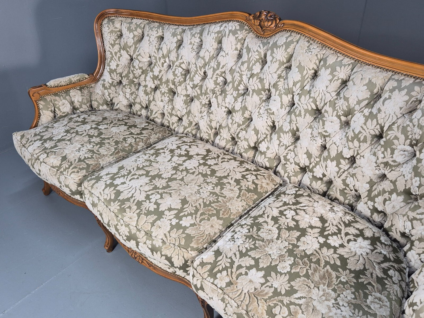 Vintage Danish Rococo Revival Floral upholstered 3 Seat Sofa EB9631 V3SS - UKDK FURNITURE