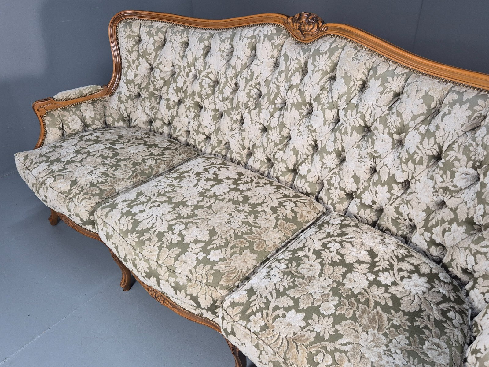 Vintage Danish Rococo Revival Floral upholstered 3 Seat Sofa EB9631 V3SS - UKDK FURNITURE