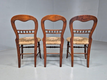 3 Vintage Dining Chairs Floral Seats Walnut Frame Balloon Victorian EB8182 VDIN - UKDK FURNITURE