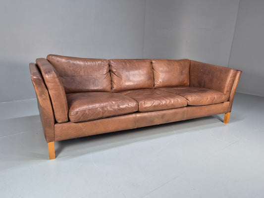 Mid Century Three seater Sofa Brown Leather Vintage Danish 1970s EB10077 M3SS1
