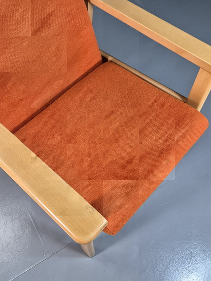 Vintage Danish Elbow Chair Orange Wool Beech Frame 1980s Retro EB7197 MNOR - UKDK FURNITURE