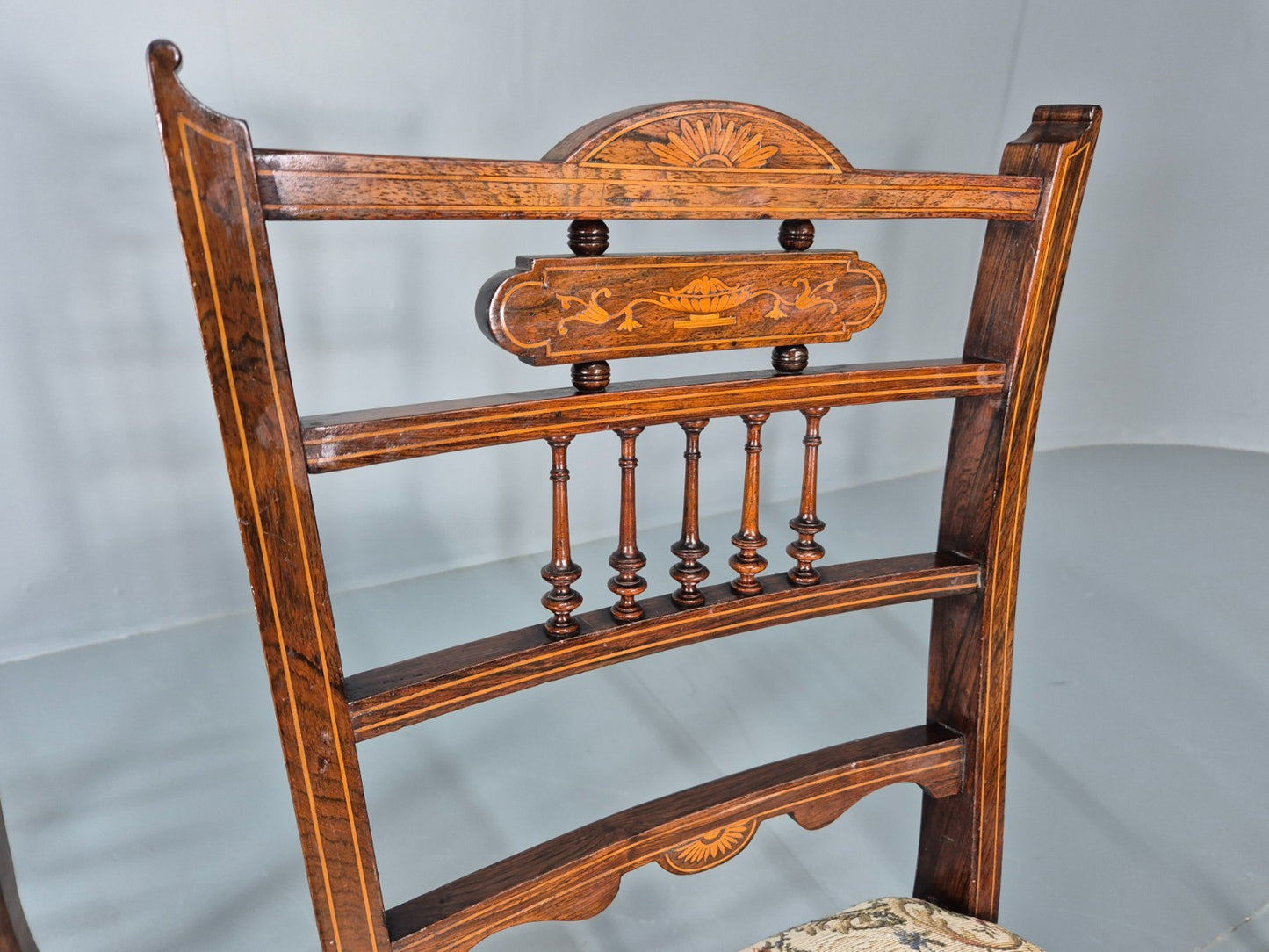 3 Antique Saloon Chairs Rosewood Frame Floral Seats Inlay Victorian EB10990 VDIN12