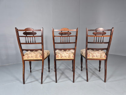 3 Antique Saloon Chairs Rosewood Frame Floral Seats Inlay Victorian EB10990 VDIN8
