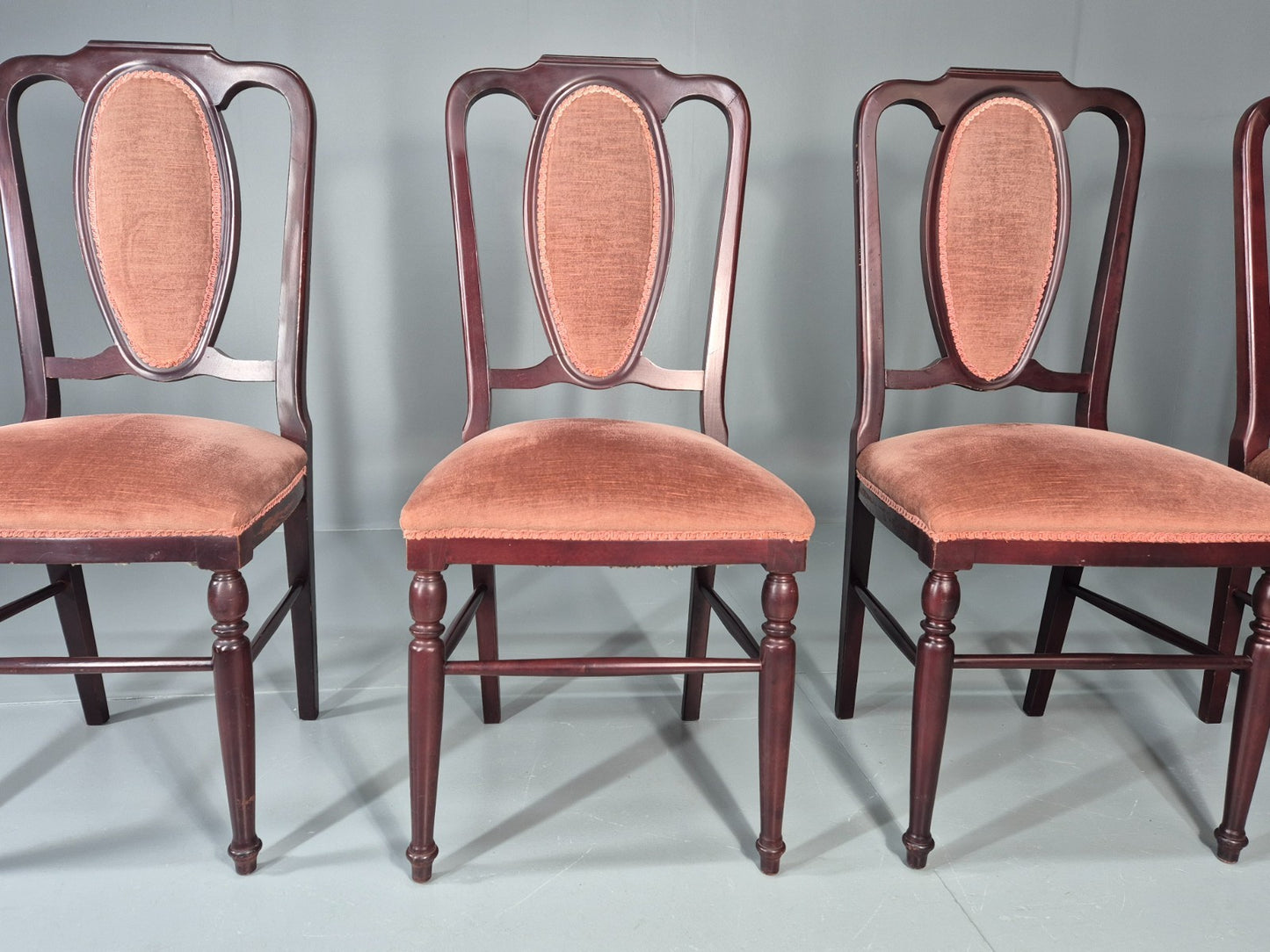 4 1970s Dining Chairs Pink Velour Stylised Regency Style Retro EB11962 VDIN2