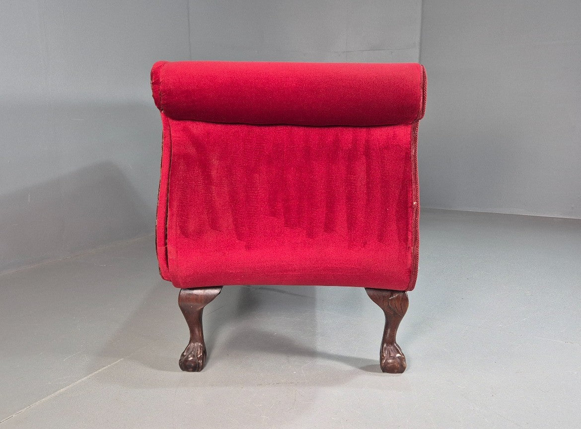 Vintage Antique Scroll End Settee Ball Claw Feet Red Velour 1900s EB7920 V2SS10