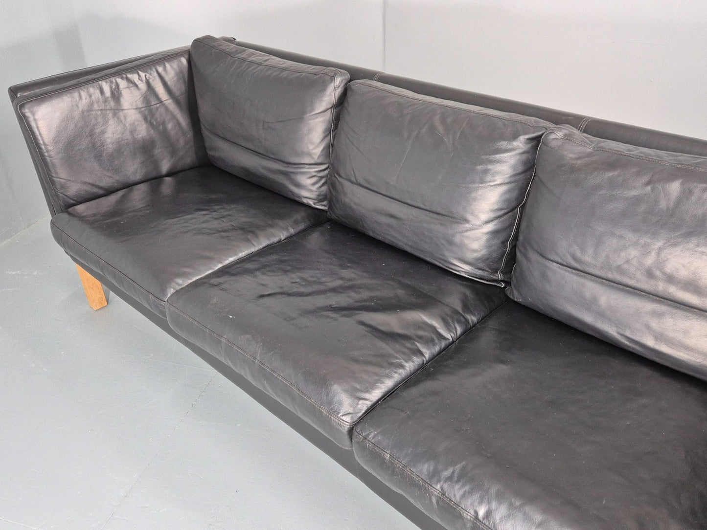Vintage 3 Seat Sofa Danish Black Leather Mid Century Retro 1980s  EB10471 M3SS23